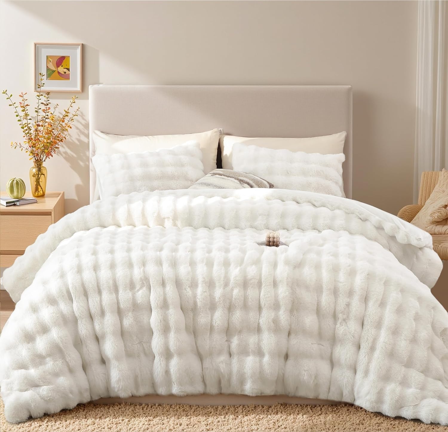 YIKUSH Light Gray Comforter Set King – Ultra Soft & Warm Faux Fur Comforter for Winter, Elegant Fluffy Comforter King Set with Pillowcases, Cozy Gray Bedding Set - Image 16