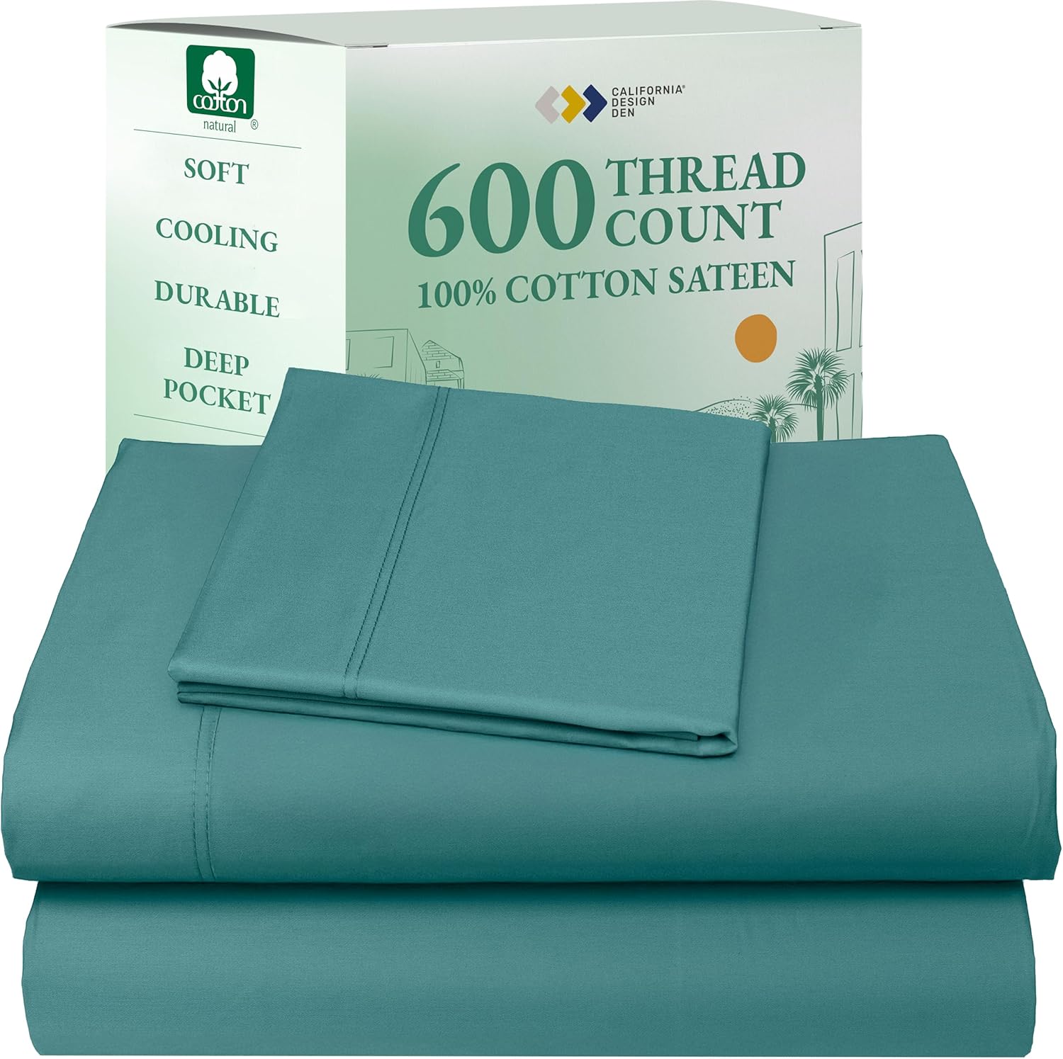 California Design Den Queen Sheet Set - Luxury 600 Thread Count Sateen, 100% Cotton Deep Pocket Queen Sheets with All Around Elastic, Snug Fit, Hotel Quality Bedding Set - White - Image 20