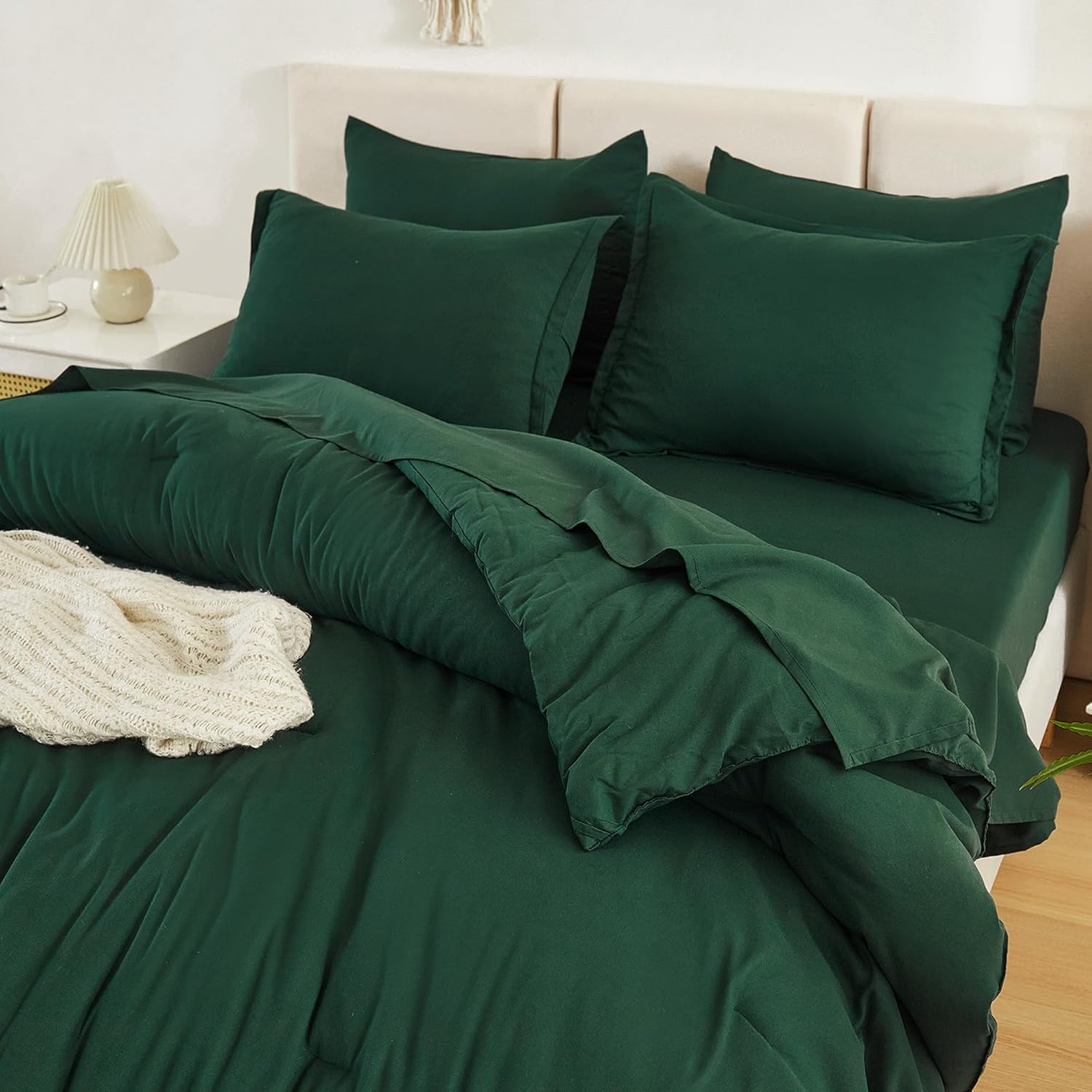 Litanika King Size Comforter Set Dark Emerald Green - 7 Pieces Bed in a Bag King Bedding Comforter Sets, Solid Lightweight Bed Set with Comforter, Sheets, Pillowcases & Shams - Image 4