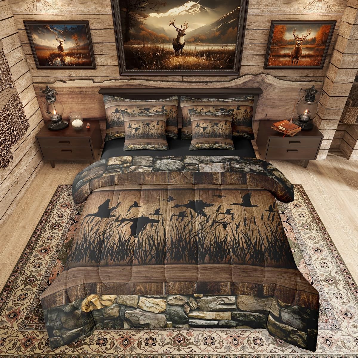Erosebridal 7 Piece Camo Mallard Duck Comforter Set with Sheets for Kids Boys Men Rustic Farmhouse Cabin Bed in A Bag Queen,Hunting Woodland Duck Bedding Set Country Wood Board Animal Bed Set - Image 10