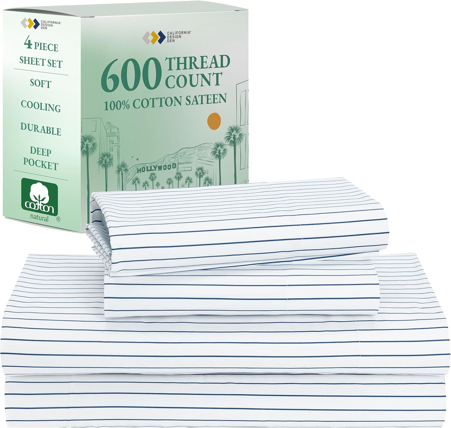 California Design Den Queen Sheet Set - Luxury 600 Thread Count Sateen, 100% Cotton Deep Pocket Queen Sheets with All Around Elastic, Snug Fit, Hotel Quality Bedding Set - White - Image 45