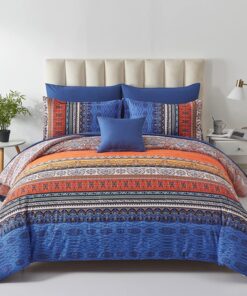 Cottolester Boho Comforter Set Queen Size 8 Piece Bed in a Bag Burnt Orange Paisley Fall Comforter and Sheet Set Bohemian Striped Bedding Set,Soft Microfiber Complete Bedding Set