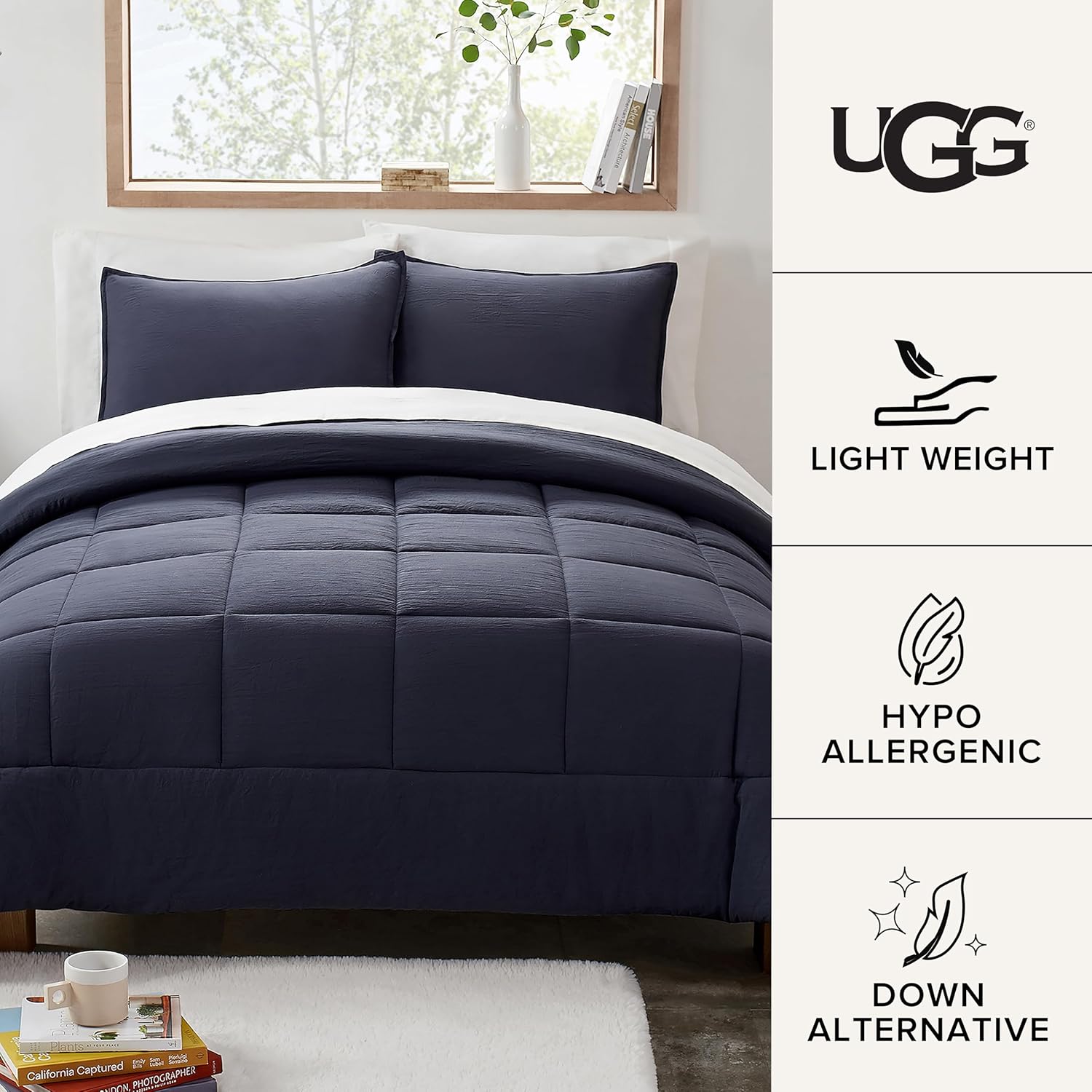 UGG Full/Queen Comforter Set with 2 Pillow Shams, Lightweight Down Alternative Blanket, Reversible Cozy Warm All Season Washable, Hypoallergenic Bedding Set, Navy Blue (Leonora) - Image 6