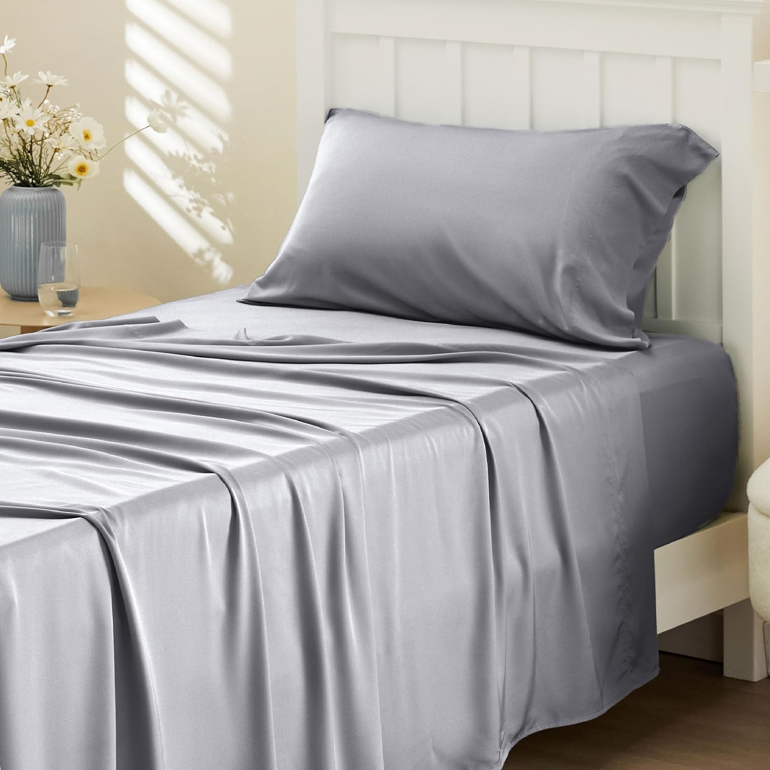 Bedsure King Size Sheets Set, Cooling Sheets for Hot Sleepers, Rayon Derived from Bamboo, Breathable & Soft, Deep Pocket Up to 16 Inches, Hotel Luxury Silky Bedding, Dark Grey - Image 19