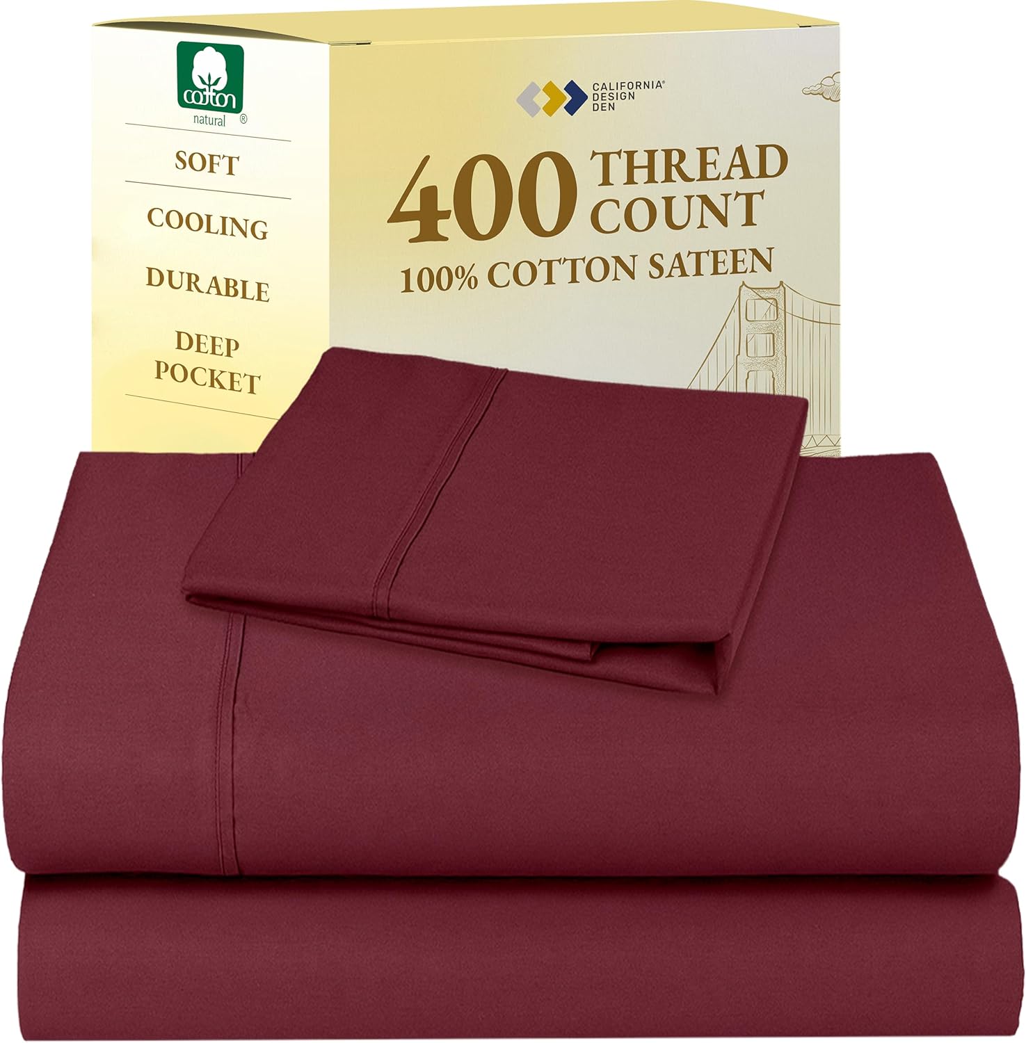 California Design Den King Size Sheets Set - Soft 400 Thread Count Sateen, Natural 100% Cotton Sheets King Size, Deep Pockets with All Around Elastic for a Snug Fit, Cool & Durable Bedding - White - Image 74