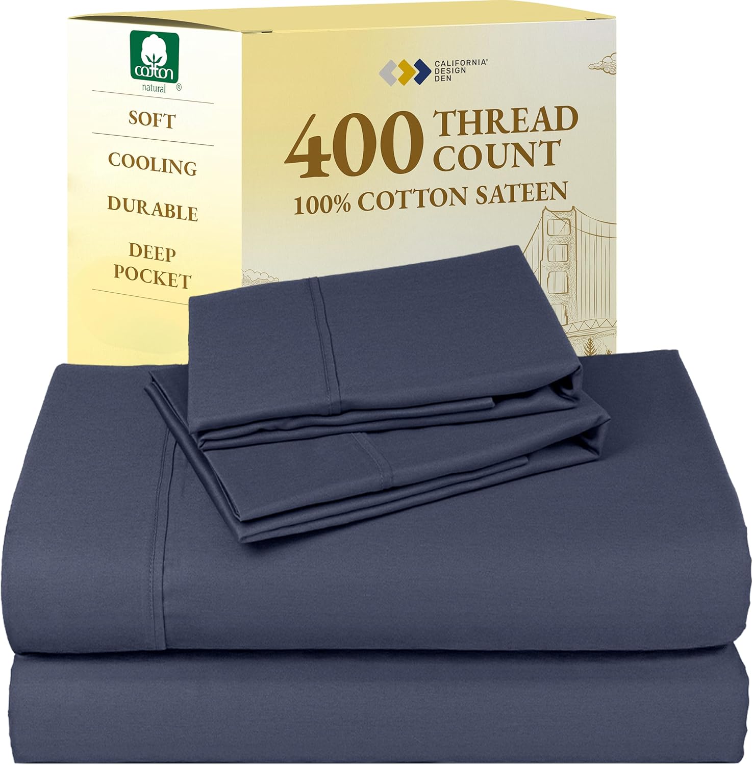 California Design Den King Size Sheets Set - Soft 400 Thread Count Sateen, Natural 100% Cotton Sheets King Size, Deep Pockets with All Around Elastic for a Snug Fit, Cool & Durable Bedding - White - Image 45
