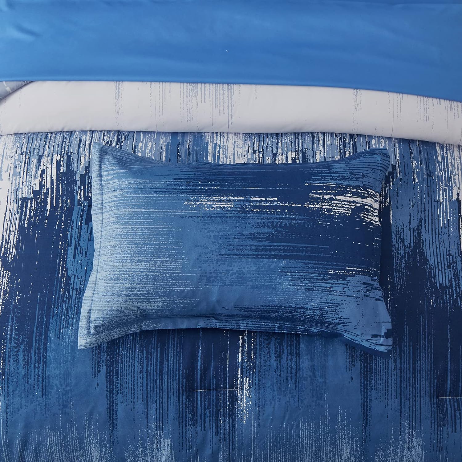 Ombre Blue Comforter Set King Size Reversible Gradient Blue Grey Boho Bedding Set for Men Women 8 Pieces Bed in A Bag Bohemian Bed Set With Comforter, Sheets, Pillowcases & Shams, Cushion Cover - Image 6