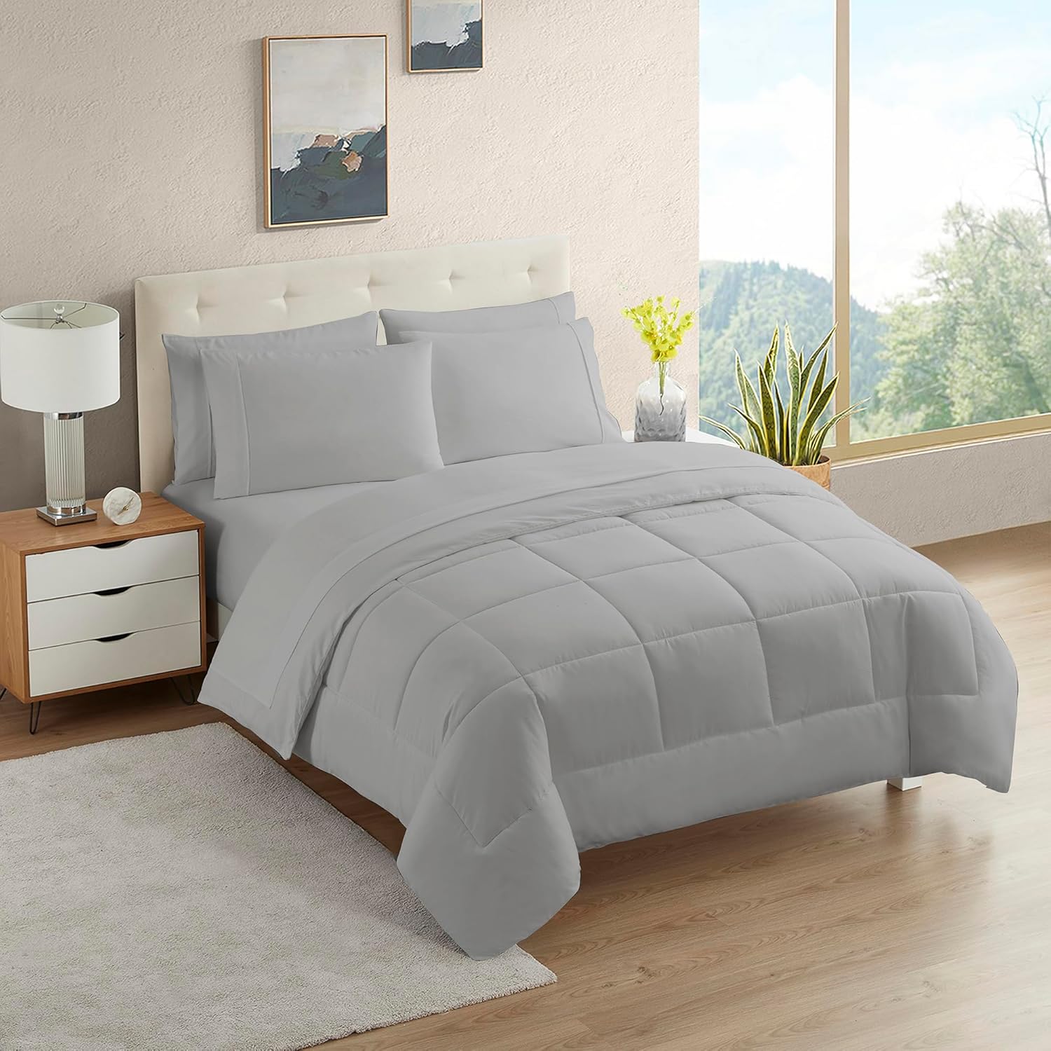 Sweet Home Collection 5 Piece Comforter Set Bag Solid Color All Season Soft Down Alternative Blanket & Luxurious Microfiber Bed Sheets, Black, Twin - Image 110