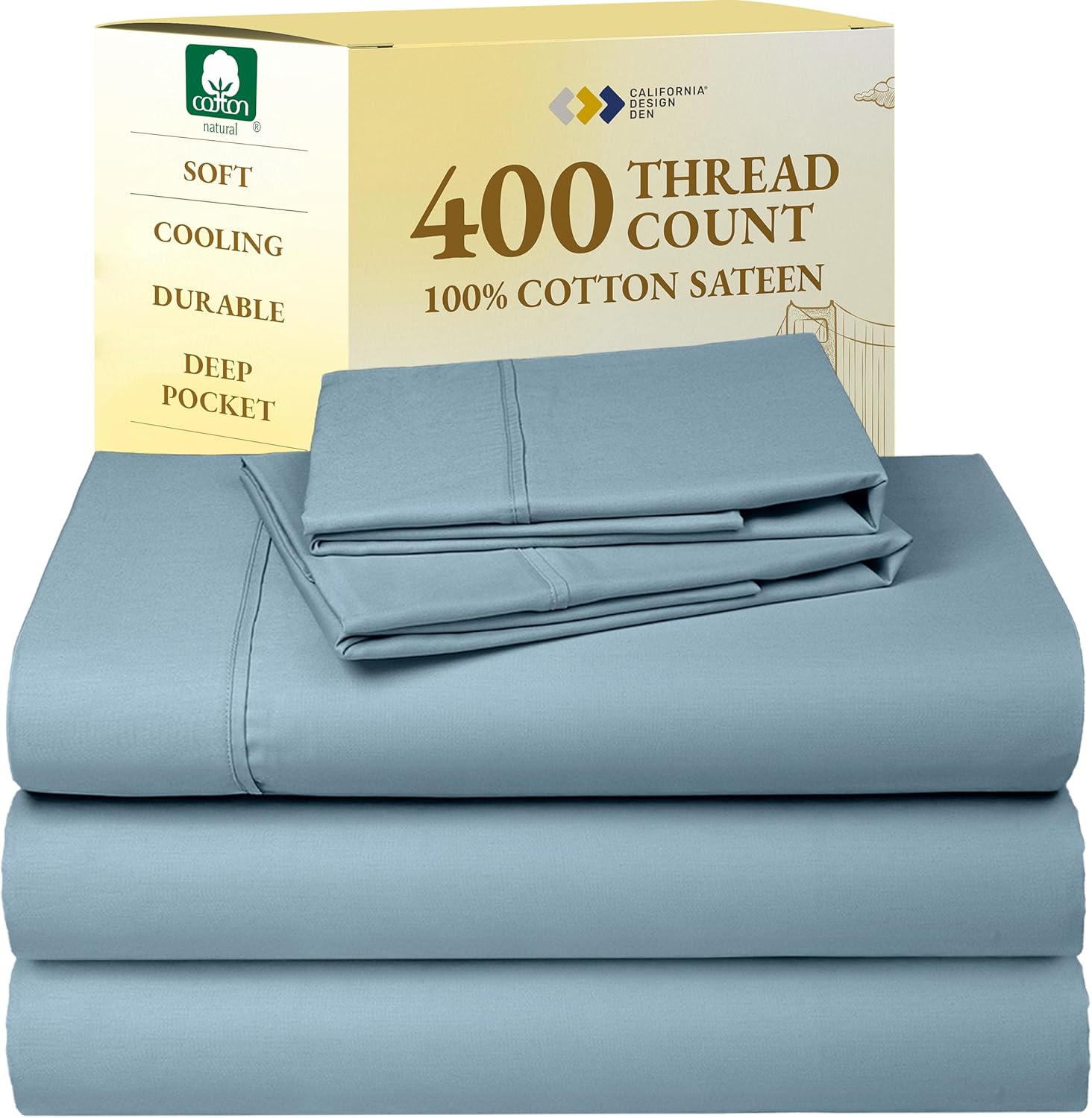 California Design Den King Size Sheets Set - Soft 400 Thread Count Sateen, Natural 100% Cotton Sheets King Size, Deep Pockets with All Around Elastic for a Snug Fit, Cool & Durable Bedding - White - Image 39