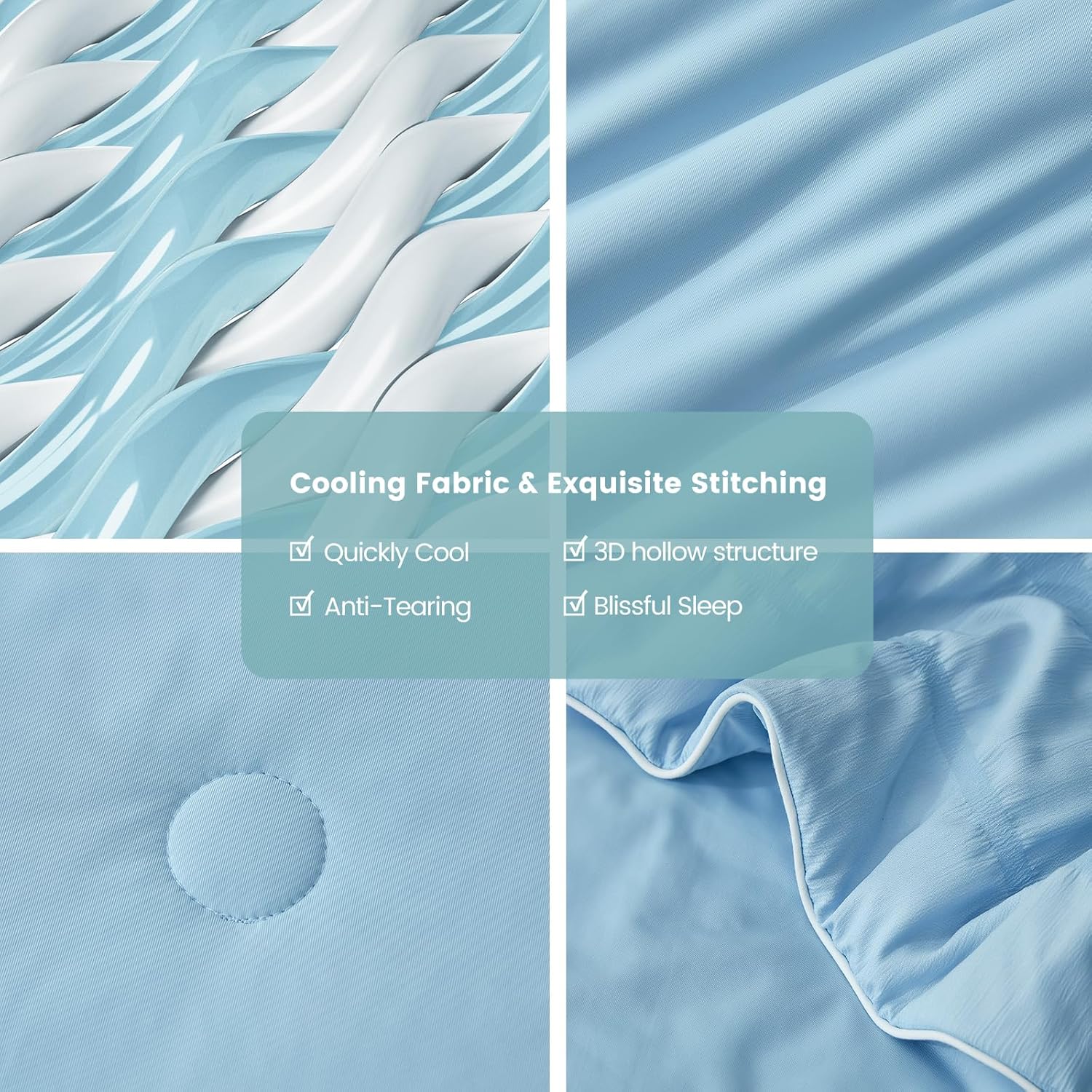 Cozy Bliss Seersucker Cooling Comforter King Size, Q-Max 0.4 Reversible Lightweight Cooling Blanket, Breathable Silk Smooth Summer Bedding Quilt for Hot Sleepers Night Sweats Cold Blue - Image 6