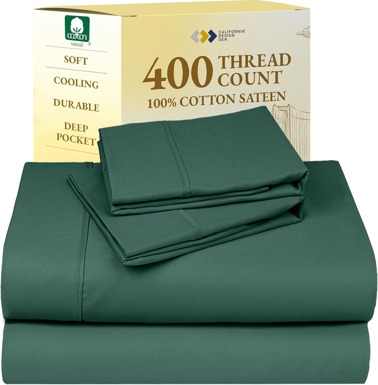 California Design Den King Size Sheets Set - Soft 400 Thread Count Sateen, Natural 100% Cotton Sheets King Size, Deep Pockets with All Around Elastic for a Snug Fit, Cool & Durable Bedding - White - Image 66