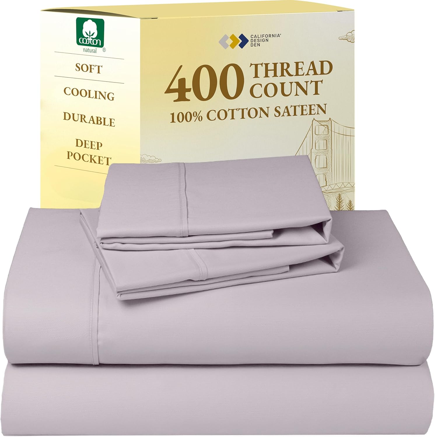 California Design Den King Size Sheets Set - Soft 400 Thread Count Sateen, Natural 100% Cotton Sheets King Size, Deep Pockets with All Around Elastic for a Snug Fit, Cool & Durable Bedding - White - Image 53