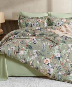 7 Piece Queen Comforter Set, Sage Green Butterfly Floral Comforter Set with Flowers Leaves Pattern, Soft Microfiber Complete Bedding Set for All Season(Sage Green, Queen)