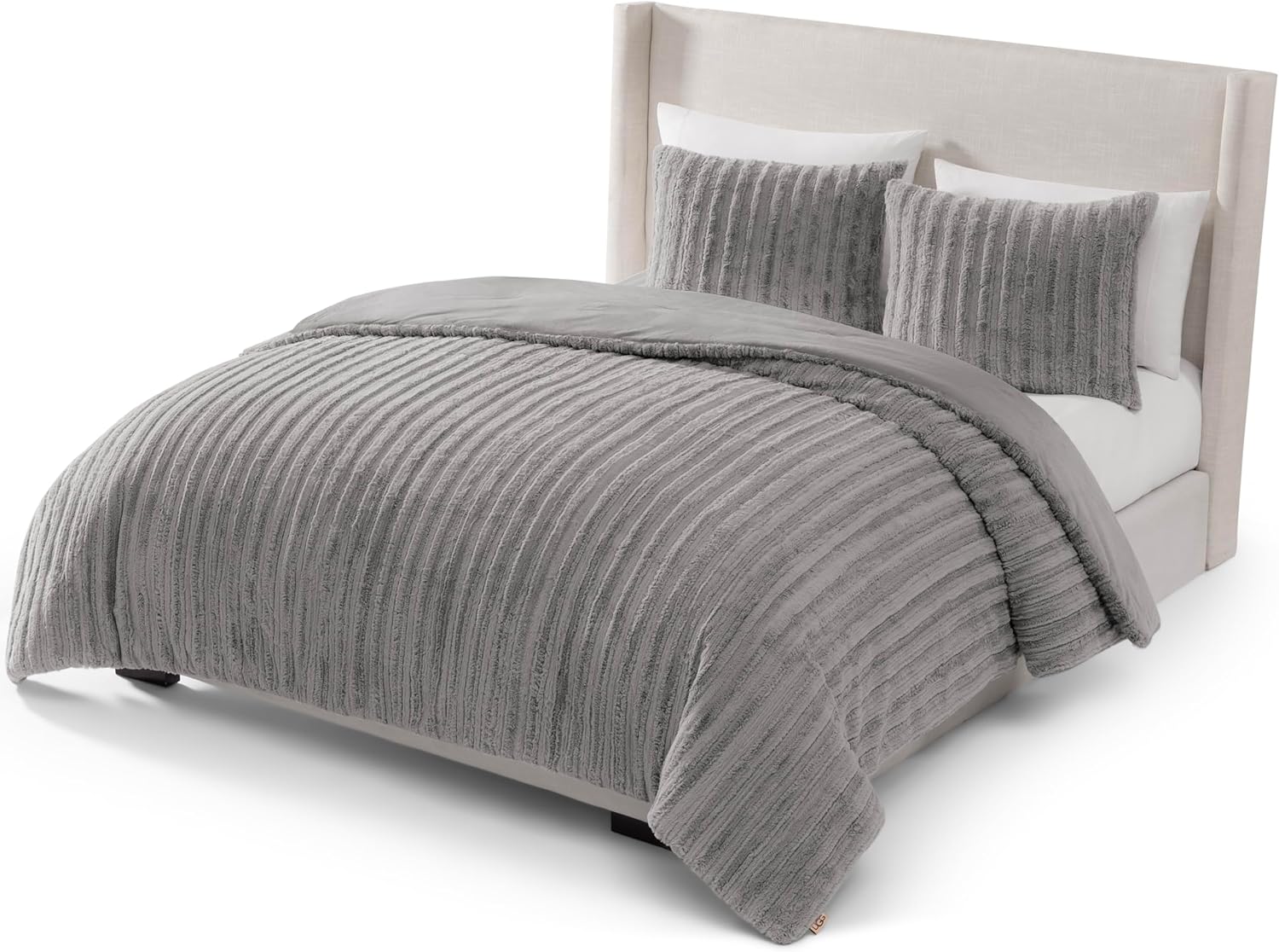 UGG Full/Queen Comforter Set with 2 Pillow Shams Plush Faux Fur Bedding Soft Warm Down Alternative Comforter Washable Hypoallergenic Fluffy Blanket Set for Bedroom, Full/Queen, Seal Grey (Kenzie)