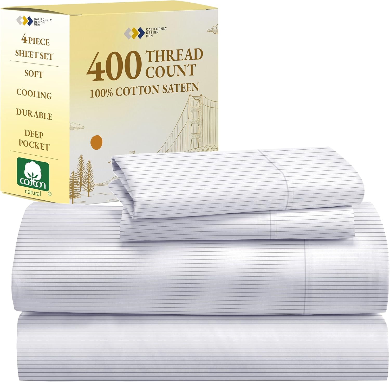 California Design Den King Size Sheets Set - Soft 400 Thread Count Sateen, Natural 100% Cotton Sheets King Size, Deep Pockets with All Around Elastic for a Snug Fit, Cool & Durable Bedding - White - Image 88