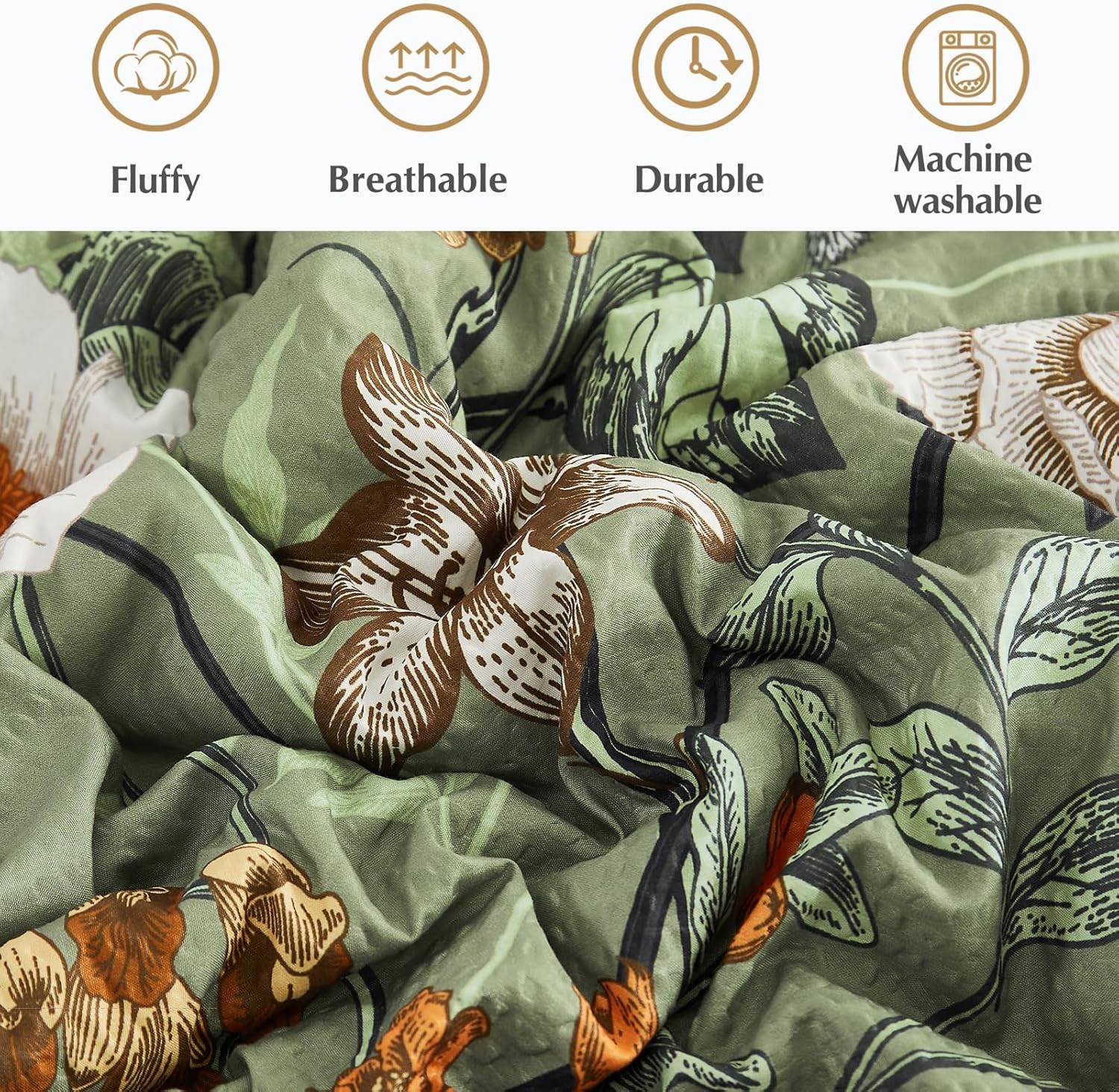 CASAAGUSTO Full Size Comforter Sets-7 Pieces Green Floral Bedding Sets, Bed in a Bag Full with Botanical Butterfly Comforter, Sheets, Pillowcases & Shams for All Seasons - Image 5