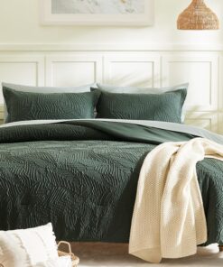 Geniospin King Size Comforter Set - 7 Pieces Dark Green Bedding Set, Botanical Textured Comforter Bed Set, All Season Lightweight Bed in a Bag with Comforter, Sheets, Pillowcases & Shams