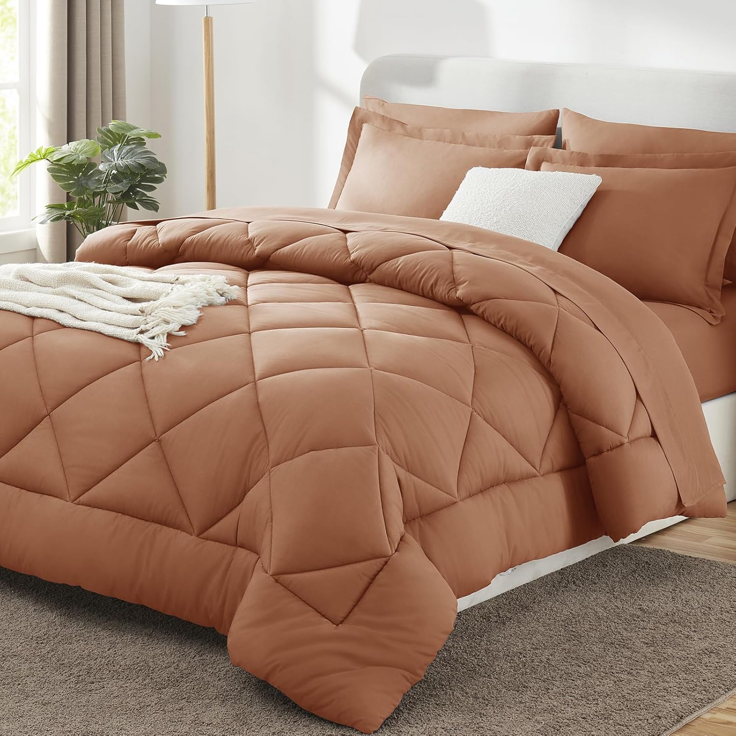 CozyLux Queen Comforter Set Beige - Bed in a Bag Queen Size 7 Pieces, Luxury Soft Bed Set for All Seasons, Bedding Set with Down Alternative Comforter, Sheets, Pillowcases & Shams - Image 38