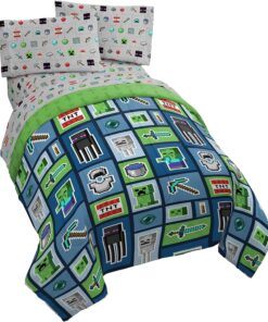 Jay Franco Minecraft Monster Hunters 4 Piece Twin Bed Set - Includes Reversible Comforter & Sheet Set - Bedding Features Creeper - Super Soft Fade Resistant Microfiber (Official Minecraft Product)