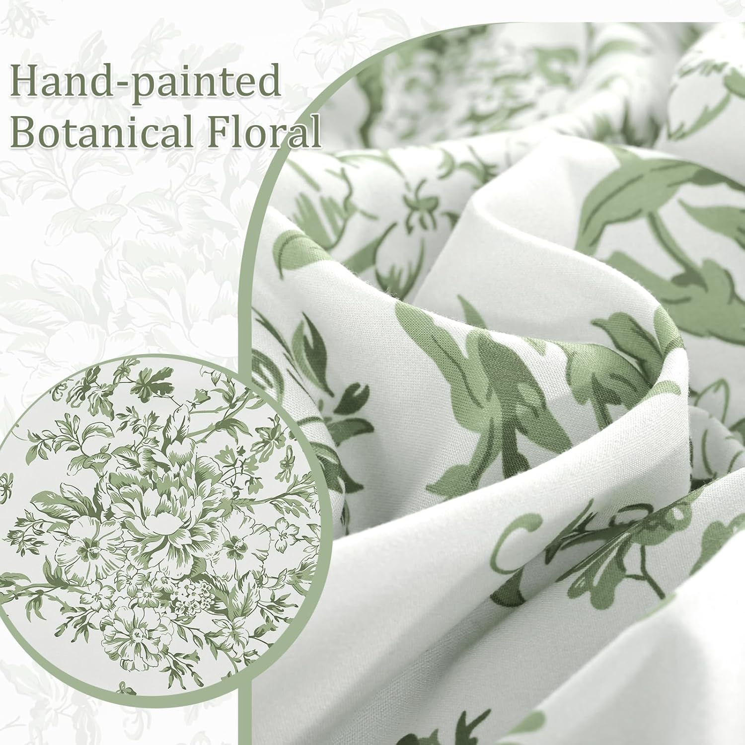 WONGS BEDDING 8 Pieces Queen Size Comforter Set Green, Sage Green Floral Bed in a Bag Comforter Sets, Soft Reversible Botanical Flowers Bedding Sets for All Season (90"x90") - Image 5