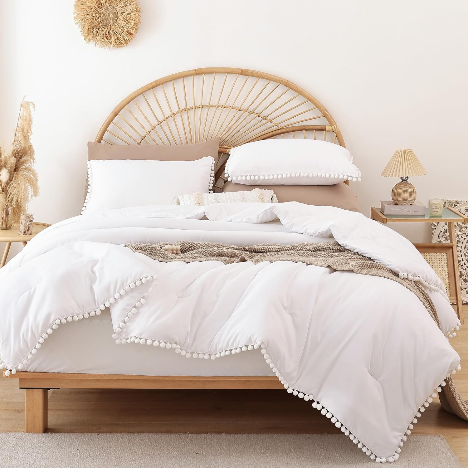 YIRDDEO Queen Comforter Set - Comforter Queen Size Sets with Ball Pom Fringe, Soft Bedding Set for All Seasons - 3 Pieces, 1 Comforter (90"x90") & 2 Pillow Shams (20"x26"), Blush - Image 14