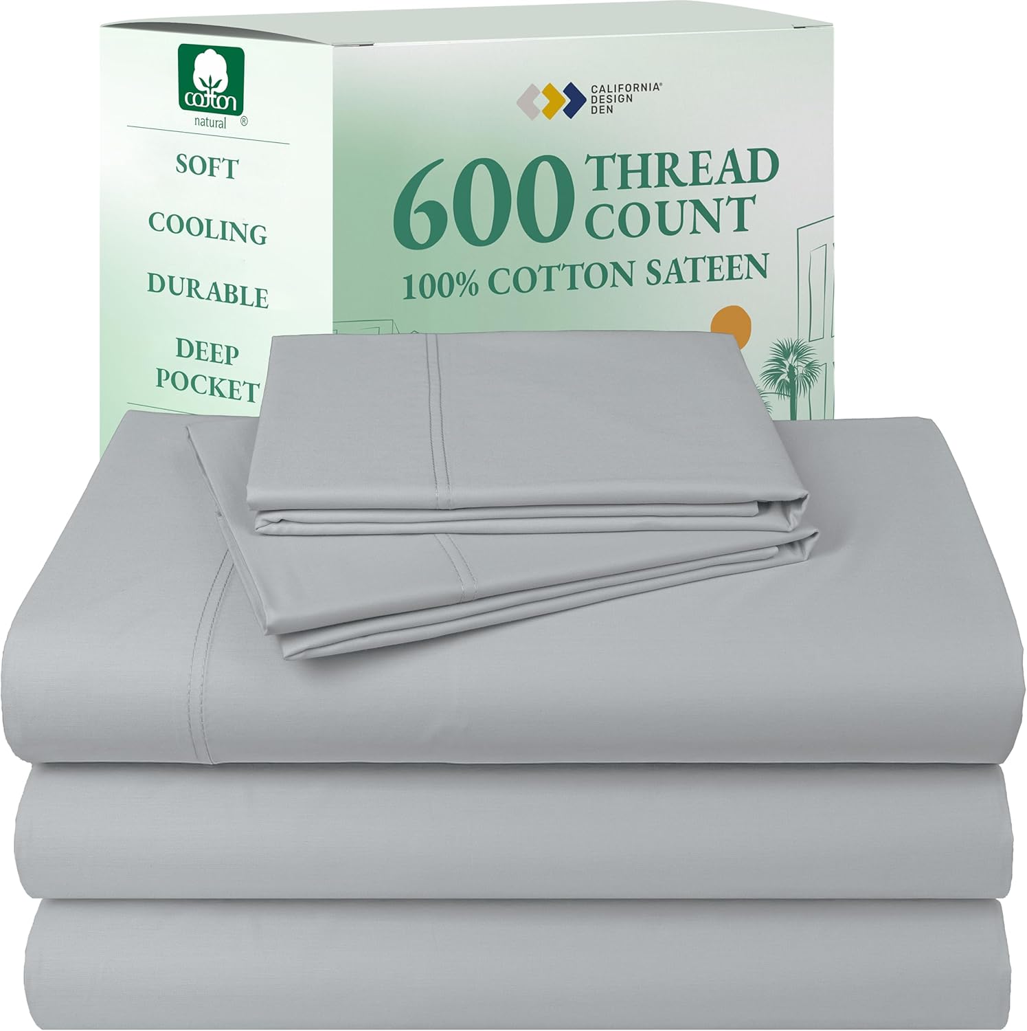 California Design Den Queen Sheet Set - Luxury 600 Thread Count Sateen, 100% Cotton Deep Pocket Queen Sheets with All Around Elastic, Snug Fit, Hotel Quality Bedding Set - White - Image 57