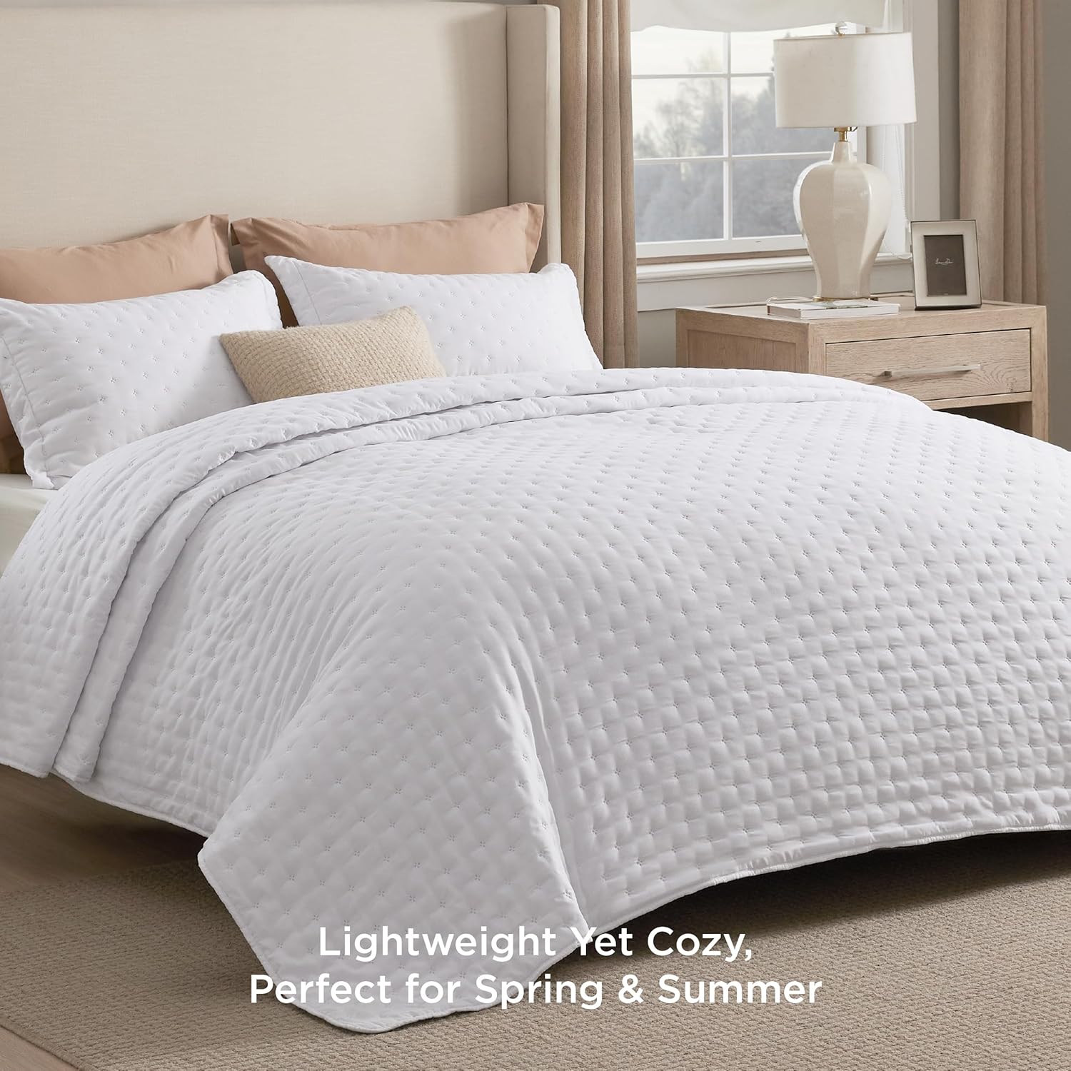 Bedsure King Quilt - Ultra Soft Quilt Bedding, Lightweight King Size Comforter, White Bedspread Coverlet for Modern Bedroom Decor, 106x96 Inch - Image 2