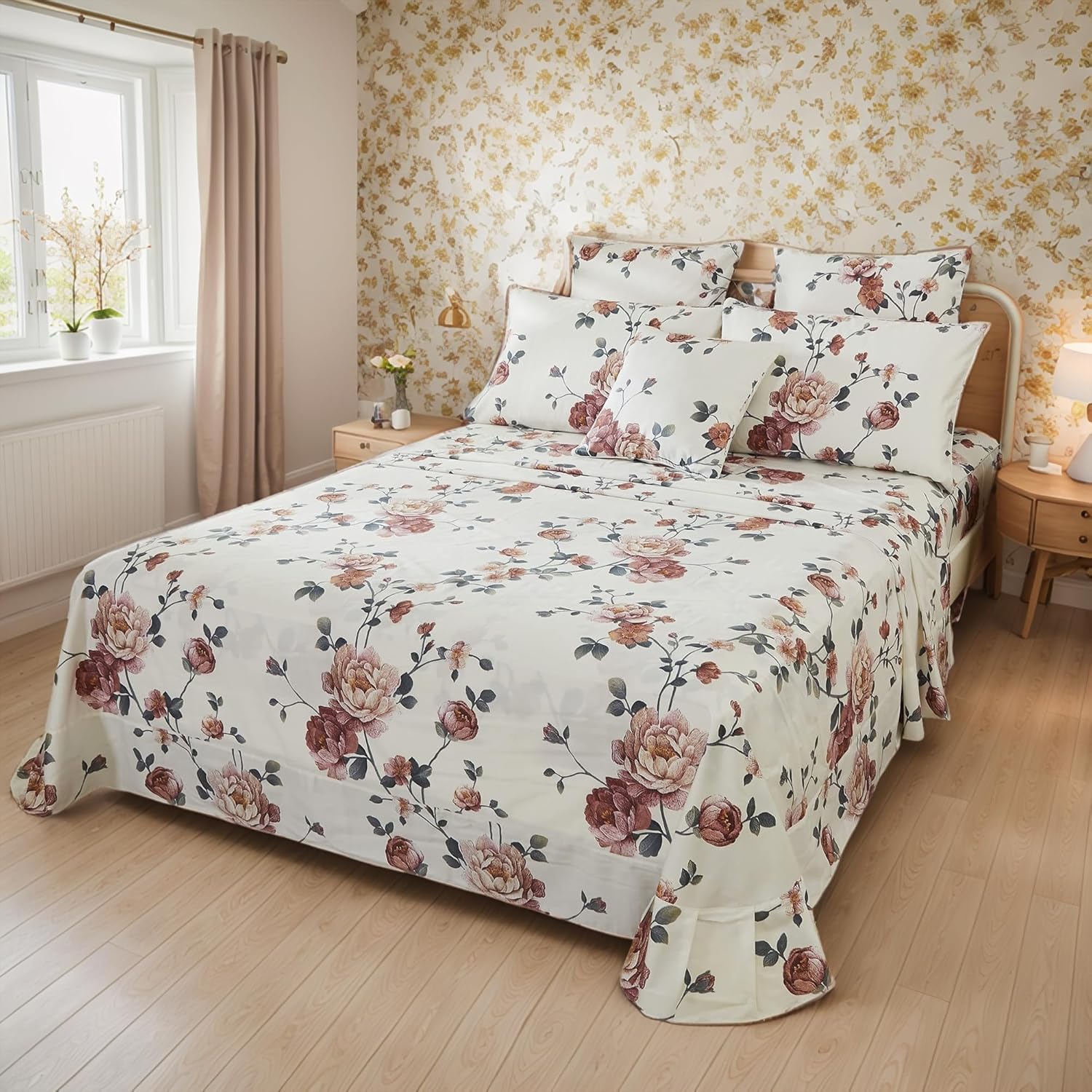 FADFAY Shabby Floral Bedding Elegant Peony Sheets Set Luxury Bedding Collections 800 Thread Count 100% Egyptian Cotton Deep Pocket, 4 Piece-Queen Size - Image 28