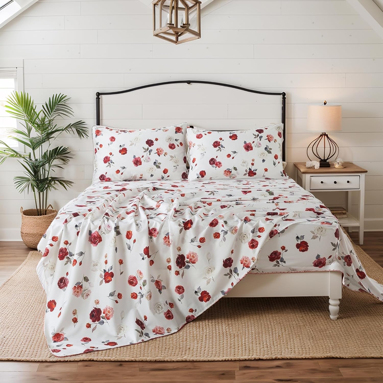 FADFAY Shabby Floral Bedding Elegant Peony Sheets Set Luxury Bedding Collections 800 Thread Count 100% Egyptian Cotton Deep Pocket, 4 Piece-Queen Size - Image 40
