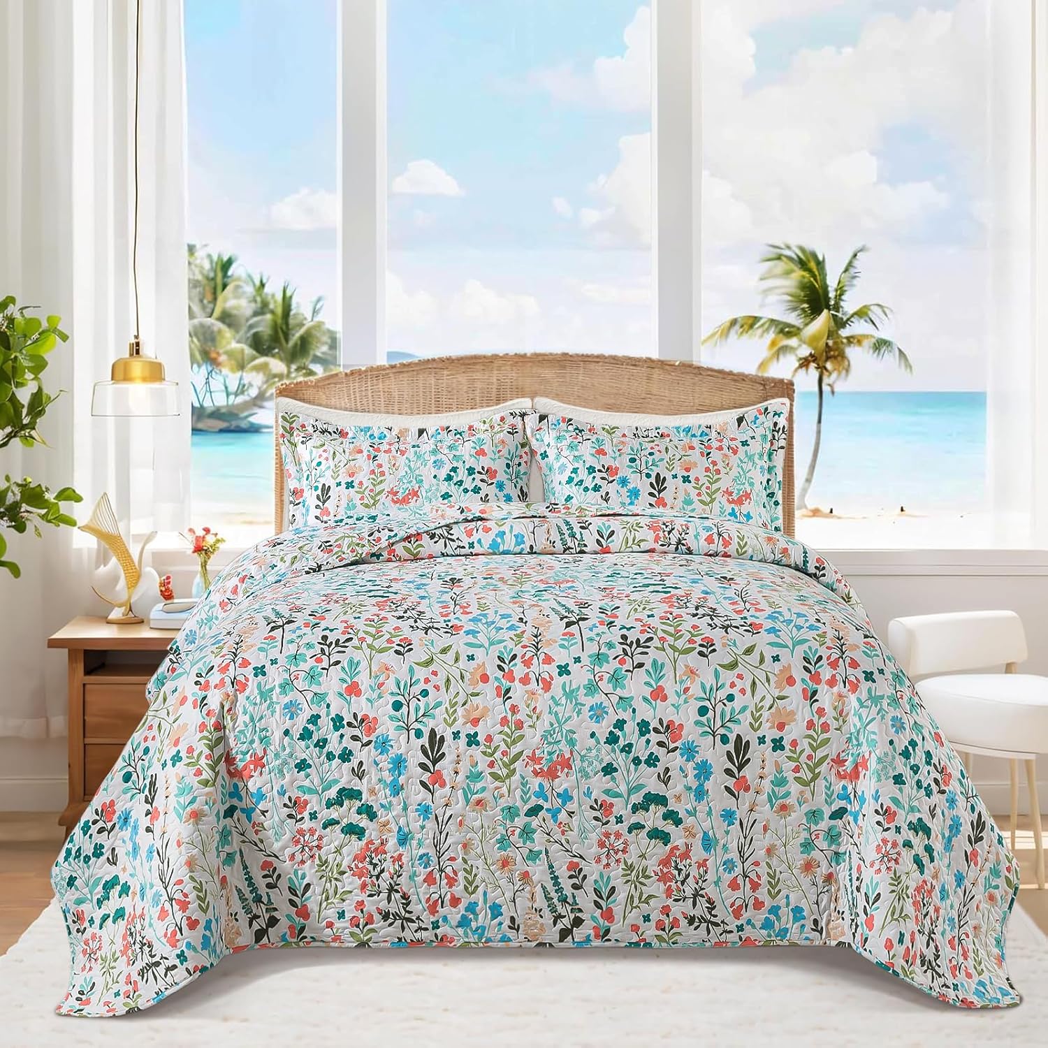 BEDIFANY Cotton King Size Quilt Sets, Lightweight King Quilt Bedding Set (98 x 106 inch) Garden Style Floral Bedspread King Size Coverlet Set for Bed Decorations - All Seasons, 3 Pieces - Image 17