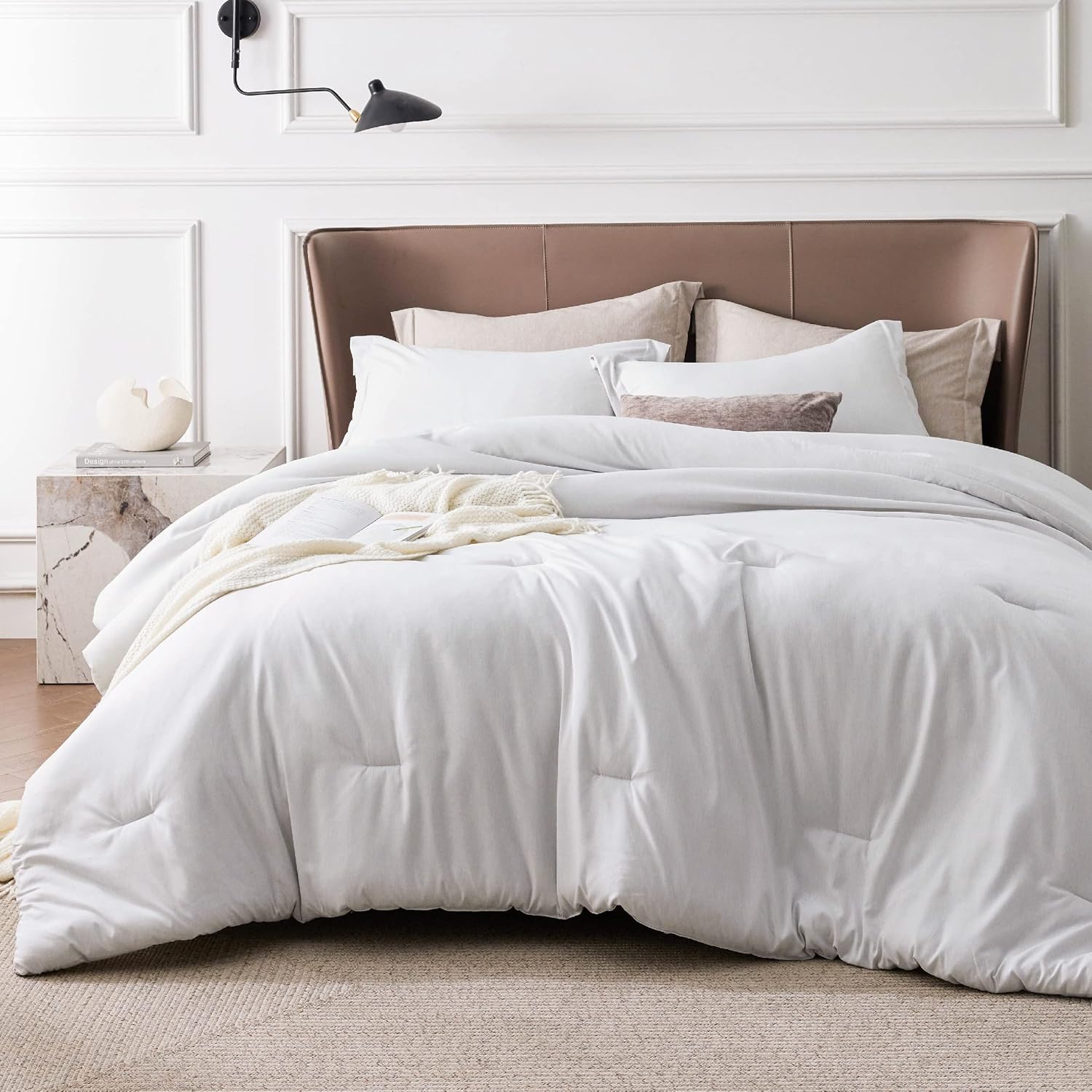 Bedsure Queen Comforter Set - Beige Soft Bedding for All Seasons, Cationic Dyed Bed Set, 3 Pieces, 1 Queen Size Comforter (90"x90") and 2 Pillow Shams (20"x26"+2") - Image 14