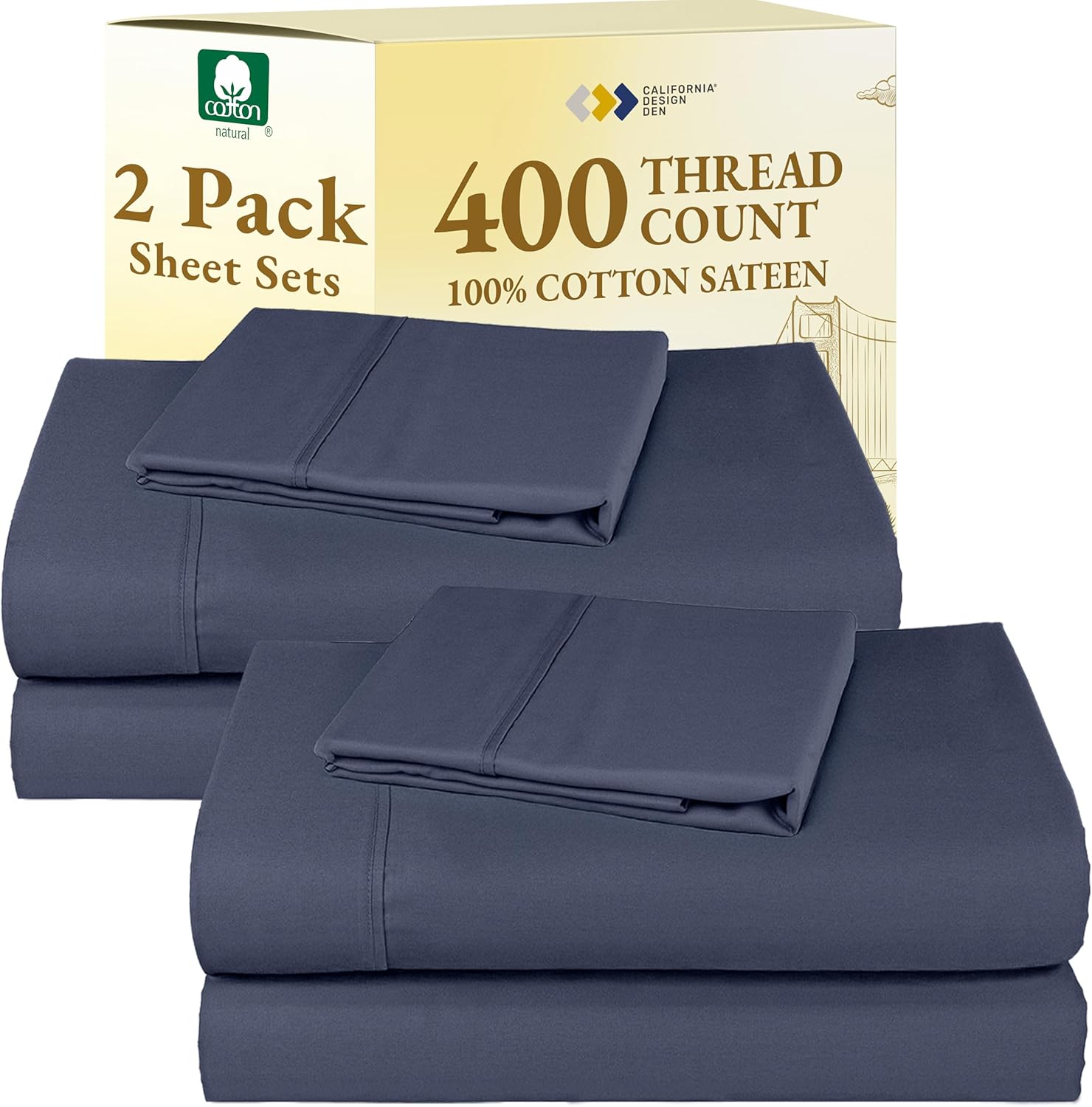 California Design Den King Size Sheets Set - Soft 400 Thread Count Sateen, Natural 100% Cotton Sheets King Size, Deep Pockets with All Around Elastic for a Snug Fit, Cool & Durable Bedding - White - Image 42