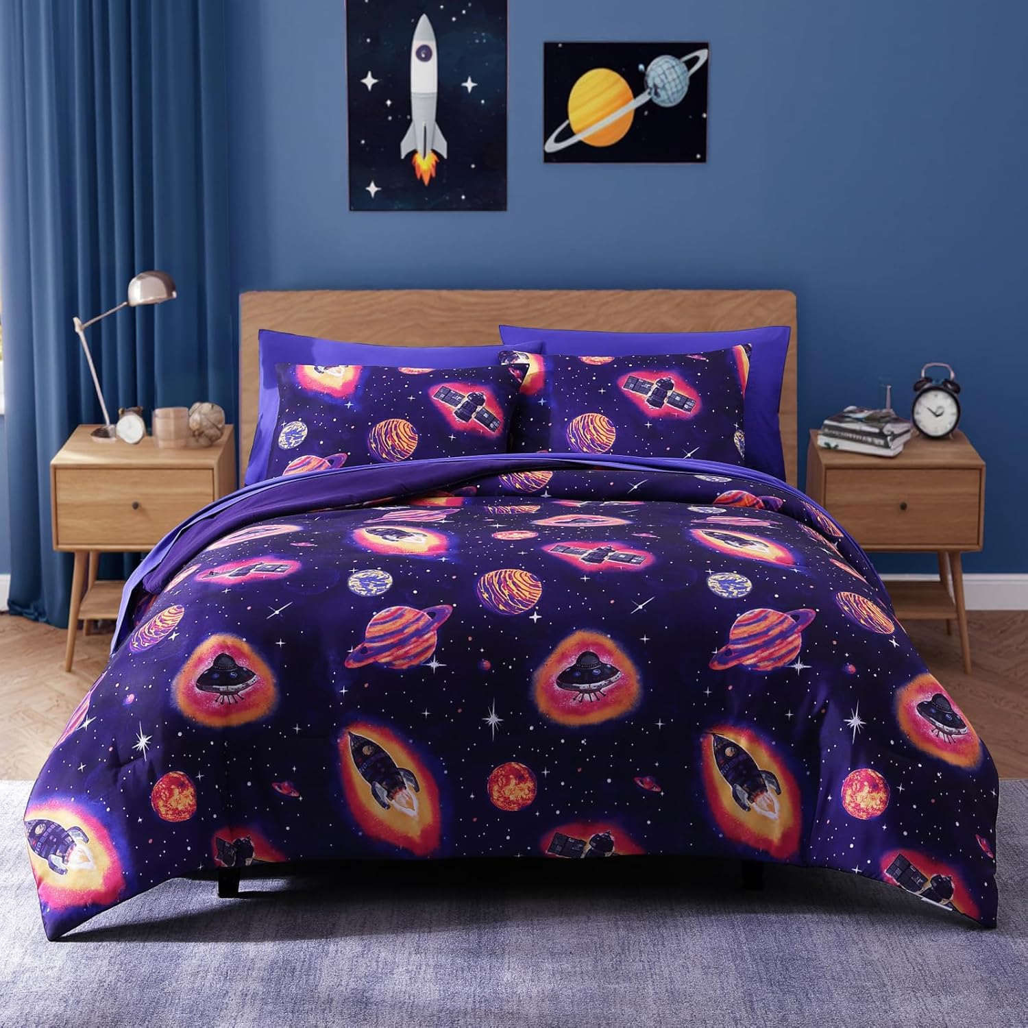 Twin Kids Comforter Set - 5 Pieces Twin Bedding Sets for Boys, Glow in The Dark Space Bed in A Bag with Sheets - Image 24