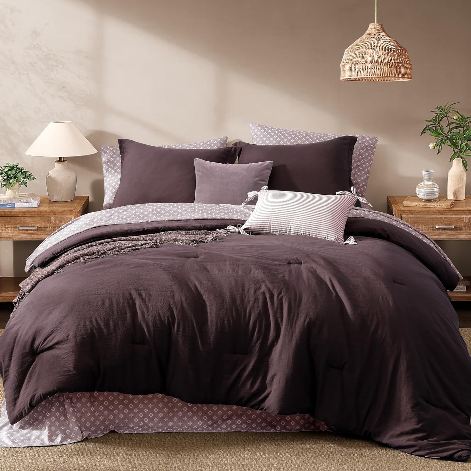 Monbix Queen Comforter Set - 7 Pieces Olive Green Prewashed Bed in a Bag Queen Bedding Sets with Comforters, All Seasons Ultra Soft Comforter Bed Set with Sheets,Pillowcases & Shams - Image 13