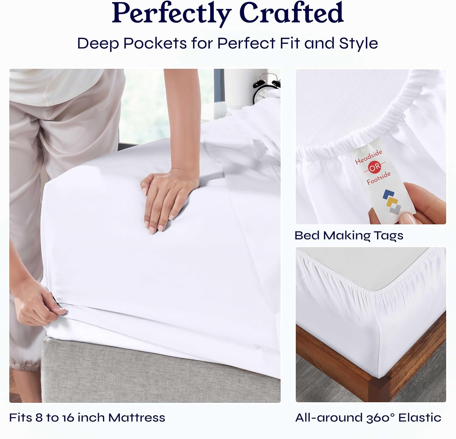 California Design Den King Size Sheets Set - Soft 400 Thread Count Sateen, Natural 100% Cotton Sheets King Size, Deep Pockets with All Around Elastic for a Snug Fit, Cool & Durable Bedding - White - Image 4