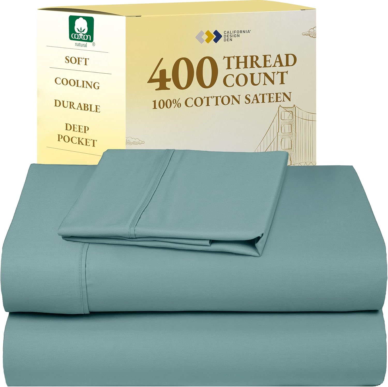 California Design Den King Size Sheets Set - Soft 400 Thread Count Sateen, Natural 100% Cotton Sheets King Size, Deep Pockets with All Around Elastic for a Snug Fit, Cool & Durable Bedding - White - Image 60