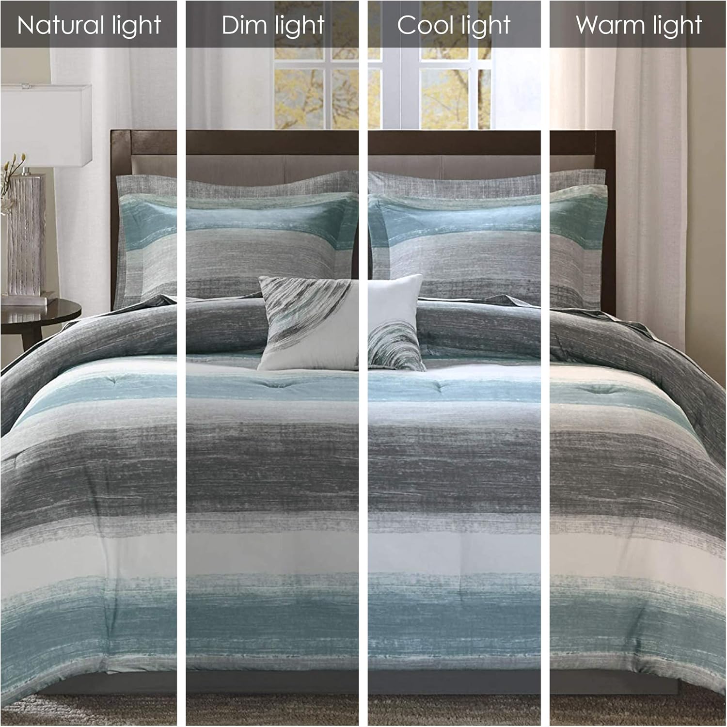 Madison Park Essentials Queen Comforter Set, Bed in a Bag Queen, Watercolor Print Coastal Comforter & Chambray Cotton Sheet Set, All Season Bedding Set, Saben, Aqua Queen (90 in x 90 in) 9 Piece - Image 2
