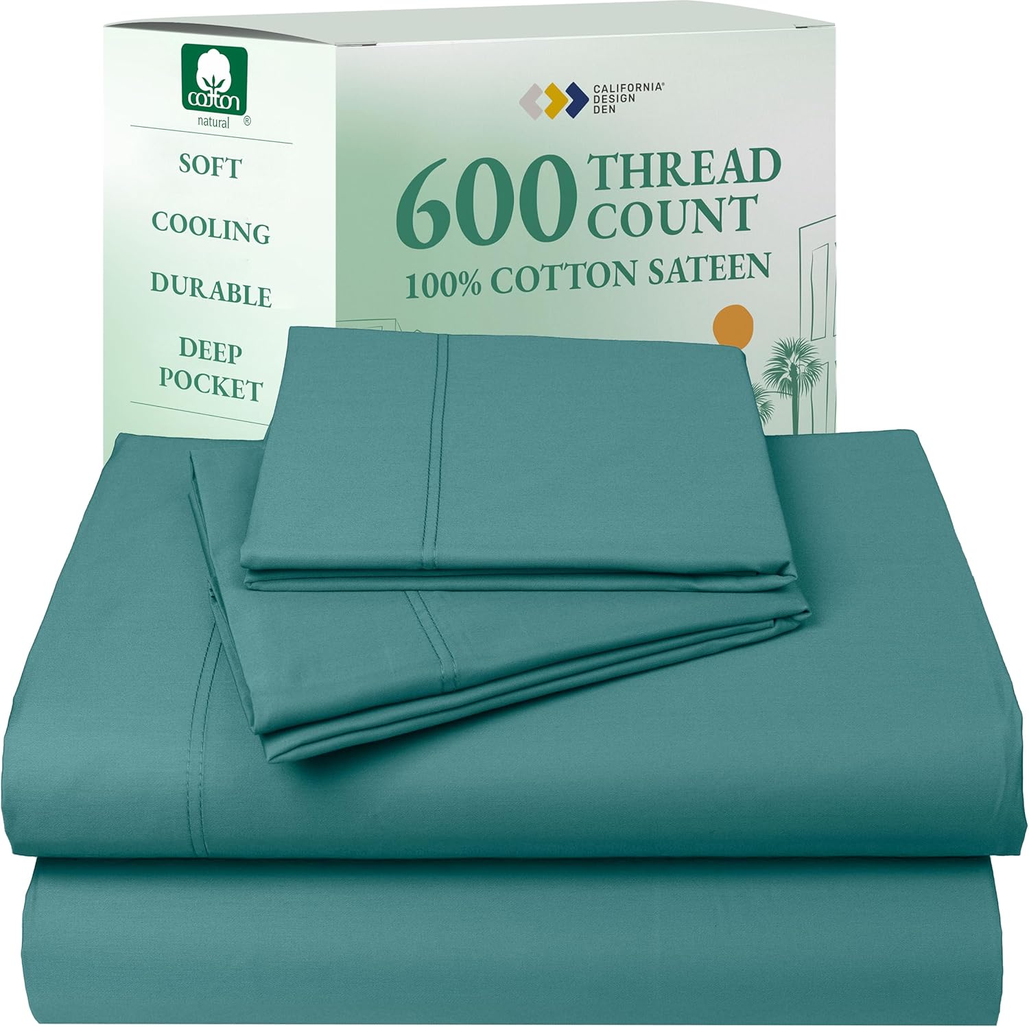 California Design Den Queen Sheet Set - Luxury 600 Thread Count Sateen, 100% Cotton Deep Pocket Queen Sheets with All Around Elastic, Snug Fit, Hotel Quality Bedding Set - White - Image 38