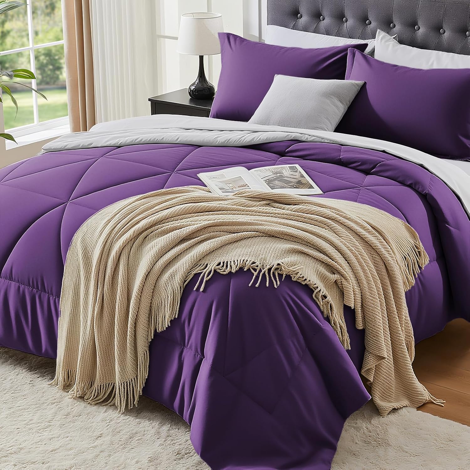 BEDELITE Queen Comforter Set 7 Pieces Bed in A Bag - Soft Microfiber Reversible Black Bed Set with Comforters, Sheets, Pillowcases & Shams, Cozy Luxury Bedding Sets for All Season - Image 17