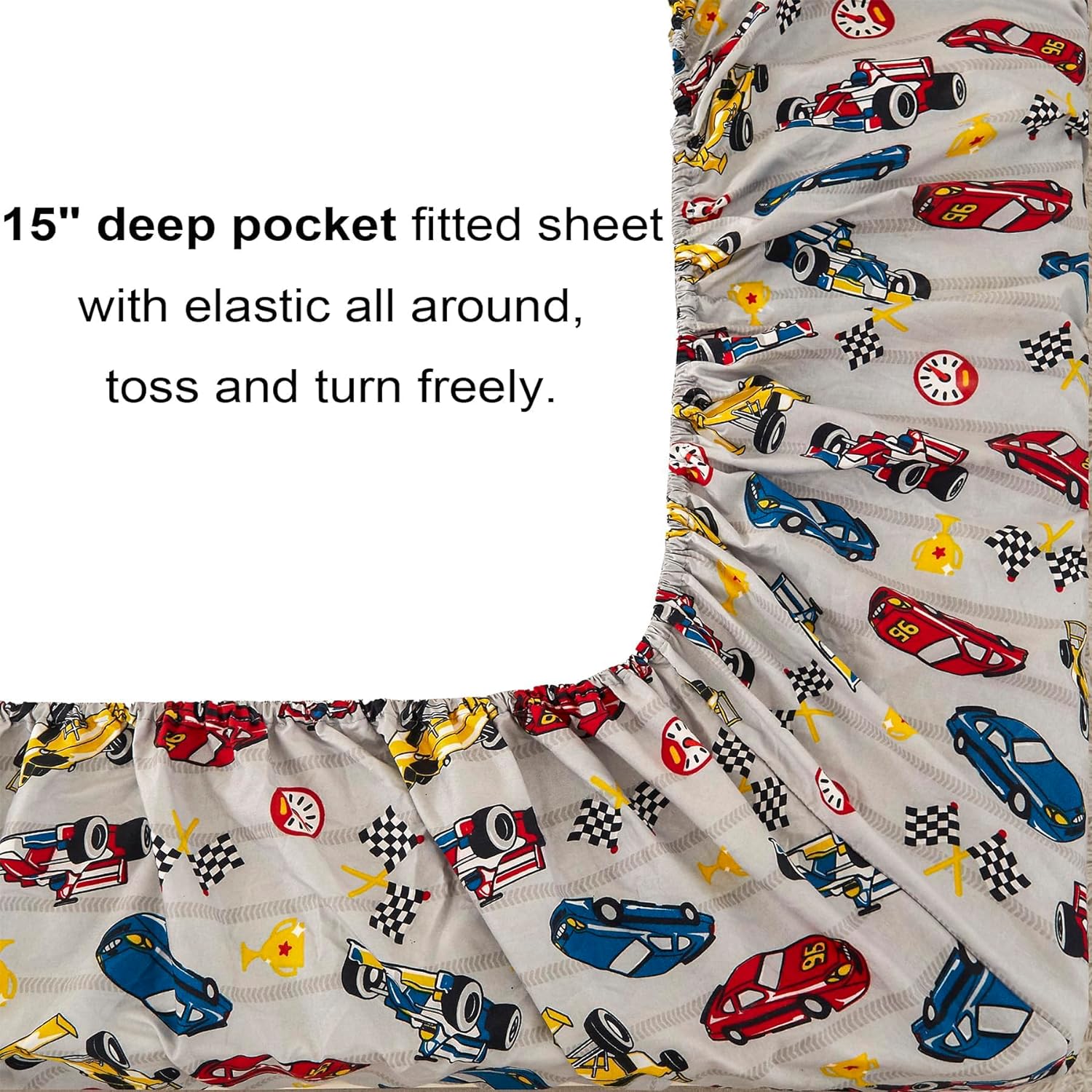 Mooreeke Full Size Comforter Sets for Boys Kids, 8 Pieces Bed in a Bag Racing Car Bedding Comforter Sheet Set with Shams and Decorative Toy Pillow, Ultral Soft Microfiber Kids Bed Set - Image 5