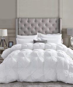 Luxurious All-Season Goose Down Fiber Waterfowl Feather Fiber Comforter King Size Duvet Insert, Exquisite Pinch Pleat Design, Premium Baffle Box, 100% Cotton Cover, 65 oz. Fill Weight, White Color