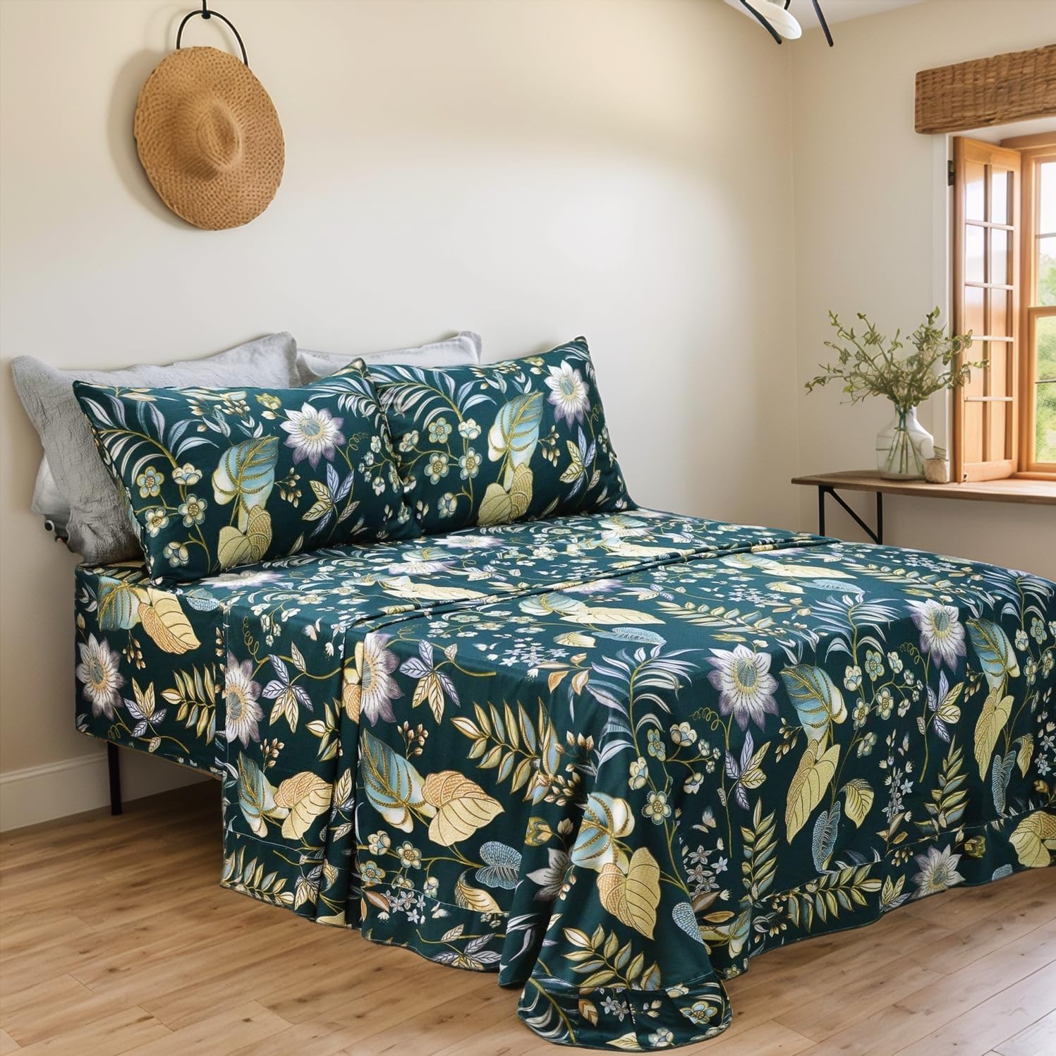 FADFAY Shabby Floral Bedding Elegant Peony Sheets Set Luxury Bedding Collections 100% Egyptian Cotton Deep Pocket, 4 Piece-King Size - Image 38