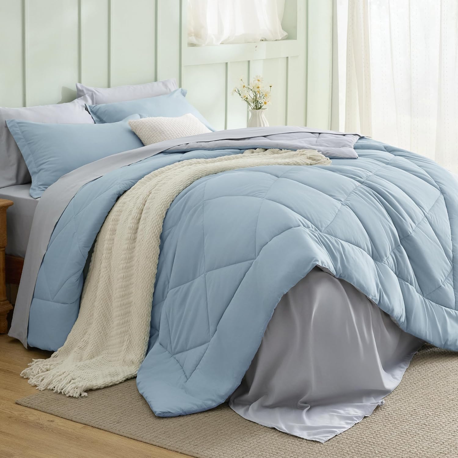 Bedsure Queen Comforter Set - 7 Pieces Reversible Grey Bedding, Queen Size Bed Set for All Seasons, Bed in a Bag with Down Alternative Comforter, Sheets, Pillowcases & Shams - Image 27