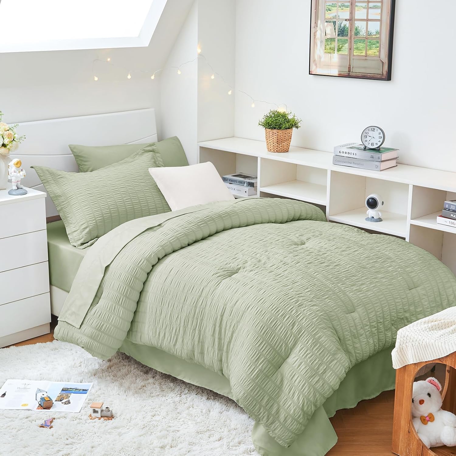 HYMOKEGE Queen Comforter Set Seersucker 7 Pieces, All Season Luxury Bed in a Bag for Bedroom, Bedding Set with Comforters, Sheets, Pillowcases & Shams, Dark Grey - Image 19