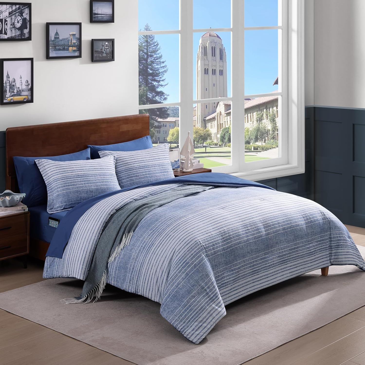 Full Size Comforter Sets, Khaki Green Plaid Bedding Set 7 Piece for Boys Girls Teen, Classic Homestead-Style Kids Comforter Set Bed in A Bag with Sheets, Pillowcases & Shams - Image 15