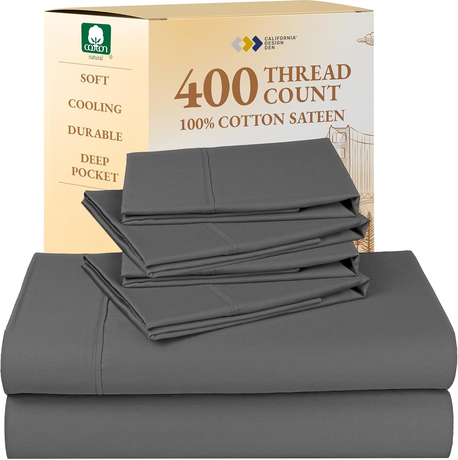 California Design Den King Size Sheets Set - Soft 400 Thread Count Sateen, Natural 100% Cotton Sheets King Size, Deep Pockets with All Around Elastic for a Snug Fit, Cool & Durable Bedding - White - Image 34