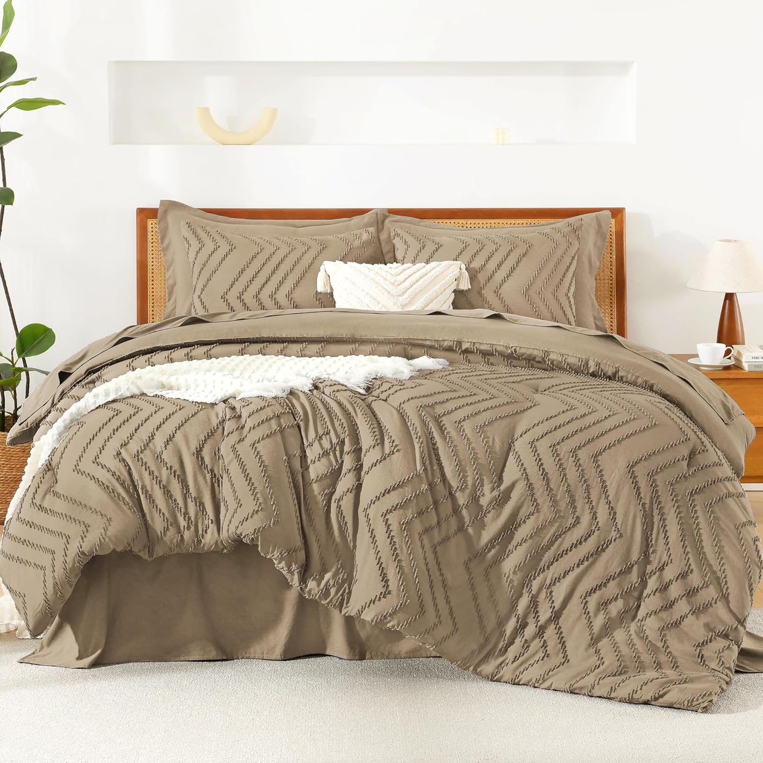 Litanika California King Size Comforter Set with Sheets Beige - 7 Pieces Bed in a Bag Cal King Chevron Tufted Complete Bedding Sets with Comforter, Sheets, Pillowcases & Shams - Image 38