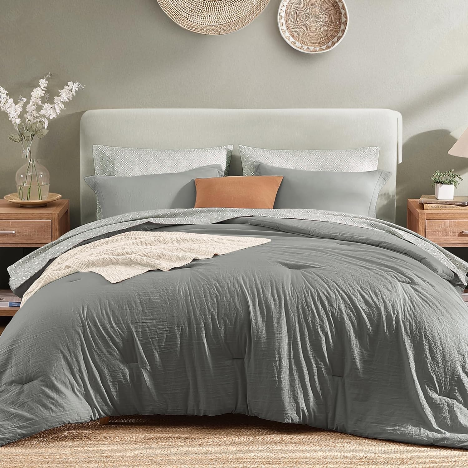 Monbix Queen Comforter Set - 7 Pieces Dusty Blue Prewashed Bed in a Bag Queen Bedding Sets with Comforters, All Seasons Ultra Soft Comforter Bed Set with Sheets,Pillowcases & Shams - Image 11