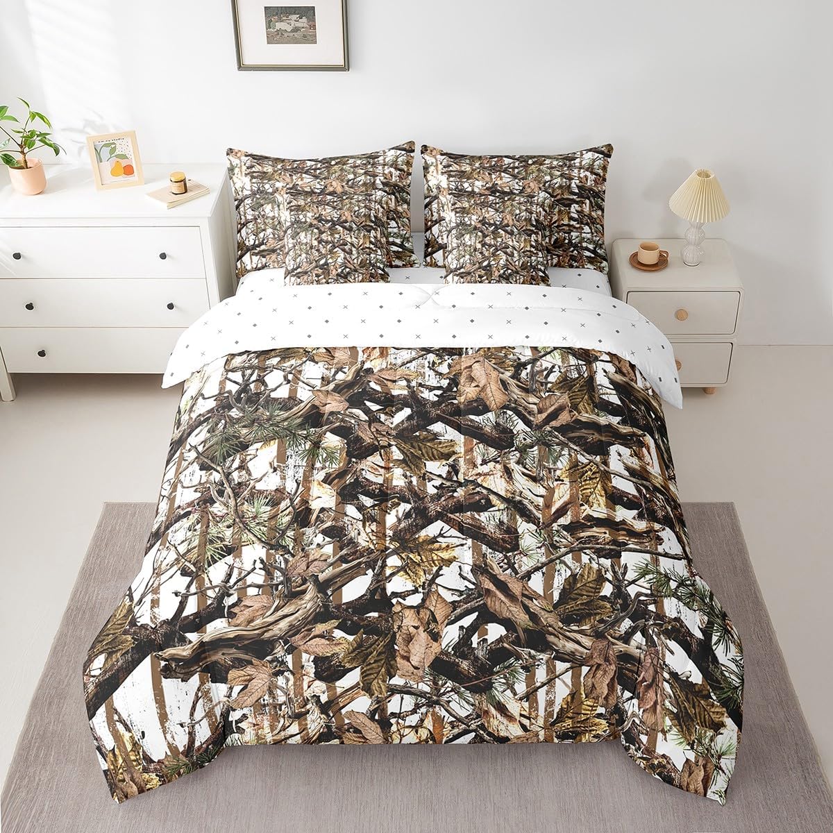 Feelyou Duck Hunter Green Camouflage Hunting 7 Pieces Bedding Set, Queen Size Black Brown All Season,Bed in a Bag with Comforter, Sheets, Pillowcases Camo Army Bed Set Breathable Wild Room Decor - Image 50