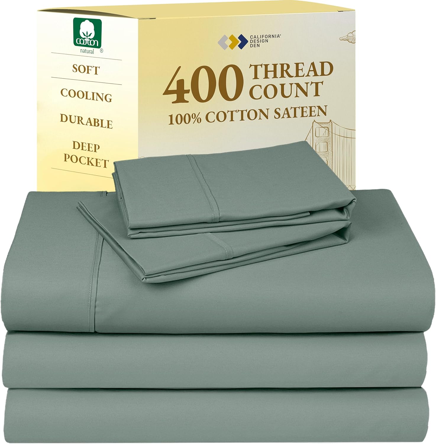 California Design Den King Size Sheets Set - Soft 400 Thread Count Sateen, Natural 100% Cotton Sheets King Size, Deep Pockets with All Around Elastic for a Snug Fit, Cool & Durable Bedding - White - Image 64